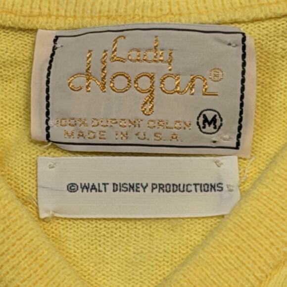 Vintage Disney Minnie Mouse Sweater Womens Medium Yellow V-Neck Golf Made USA - Picture 5 of 10